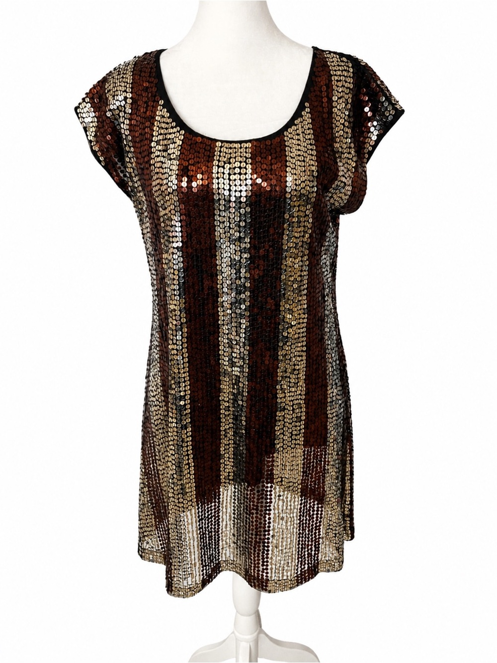 H&M Sequin Striped Scoop Neck Tunic - Metallic Brown & Gold